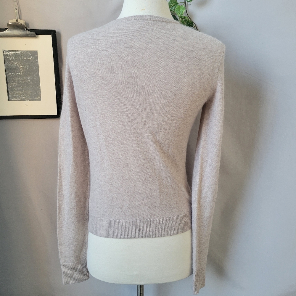 Garnet Hill Essential Cashmere Retro Cardigan Sweater Oatmeal Heather XS - Picture 9 of 14